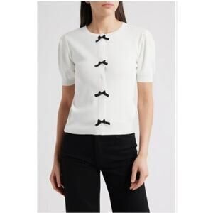 NEW! ZOE AND CLAIRE Short Sleeve Bow Cardigan in IVORY (M)